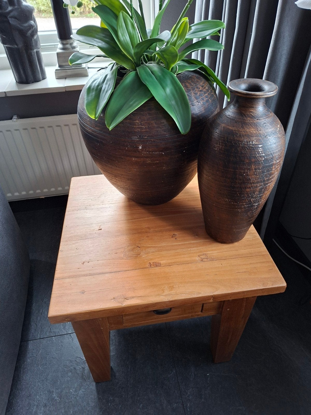 teak houten bijzettafel met lade 50x50cm, Huis en Inrichting, Ophalen, Minder dan 45 cm, Minder dan 55 cm, Gebruikt