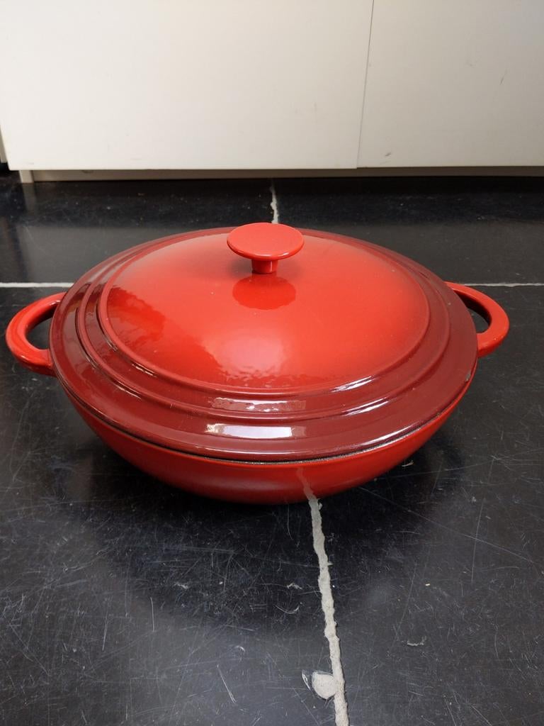 Gietijzeren braadpan Bordeaux rood gebruikt, Verzenden, Gebruikt, Gietijzer