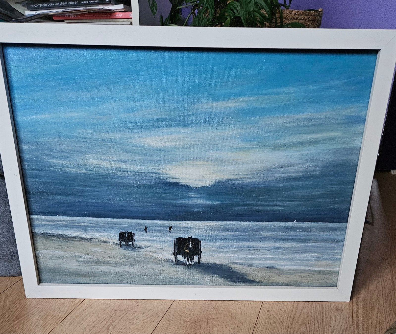 Breitner, strand met paarden en karren, Maritiem / water, Nederlandse school, Doek, Ophalen of Verzenden