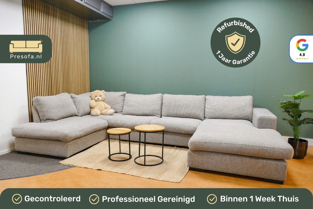 U bank grijs bruin losse kussens [Refurbished], Huis en Inrichting, Banken | Bankstellen, Ophalen, Hoekbank, 300 cm of meer, 75 tot 100 cm