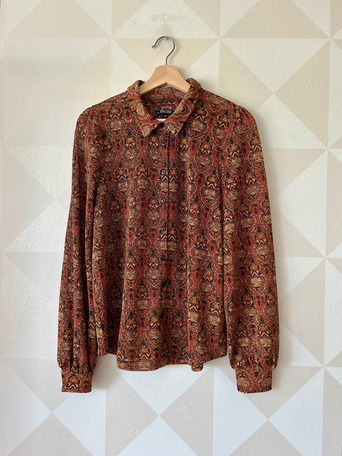 King Louie blouse top rood bruin goud M/38 zgan, Kleding | Dames, Blouses en Tunieken, Maat 38/40 (M), Bruin, Ophalen of Verzenden