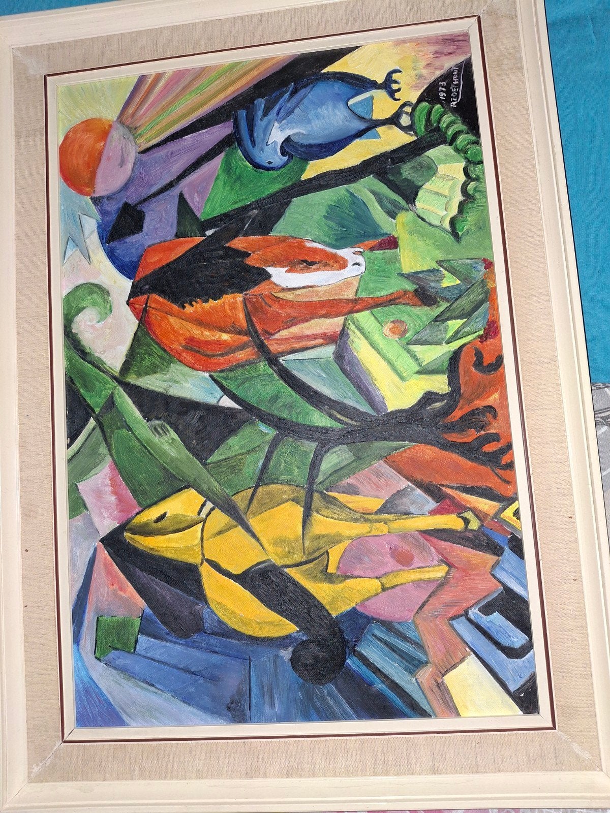 Kopie Franz Marc 'Pferde und Adler' door R. Zoethout (1973), Ophalen of Verzenden