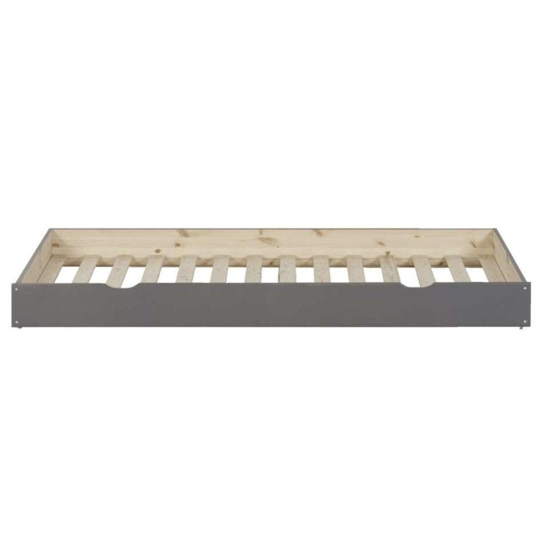 2x Bedlade Ties (Leen Bakker) - Antracietgrijs Grenen, Ophalen, 85 tot 100 cm, Zo goed als nieuw, Lattenbodem