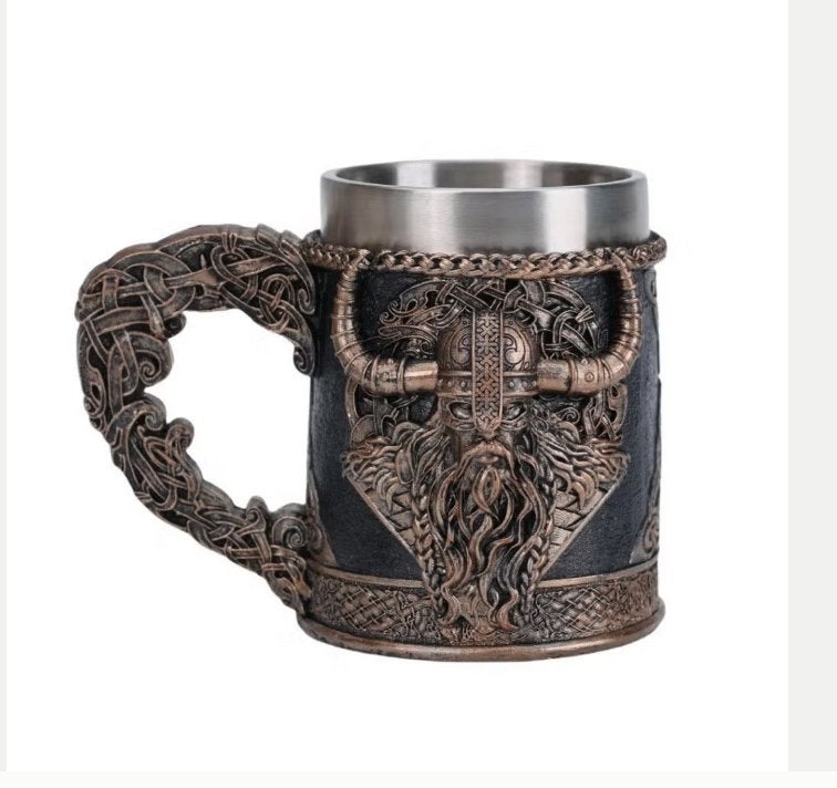 Luxe Viking mok van RVS - Odin (400ML), Overige materialen, Nieuw, Ophalen of Verzenden, Overige stijlen