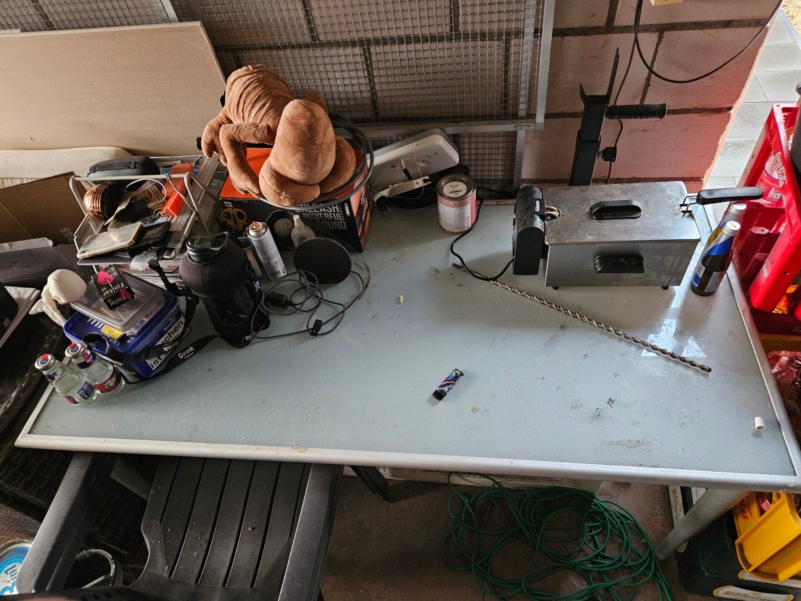 Tuintafel melk glas metaal, Tuin en Terras, Ophalen, Gebruikt, Rechthoekig, Metaal