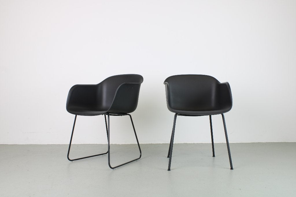 Muuto Fiber stoelen set van 4, zwart/ dusty green, Ophalen, Zo goed als nieuw, Zwart