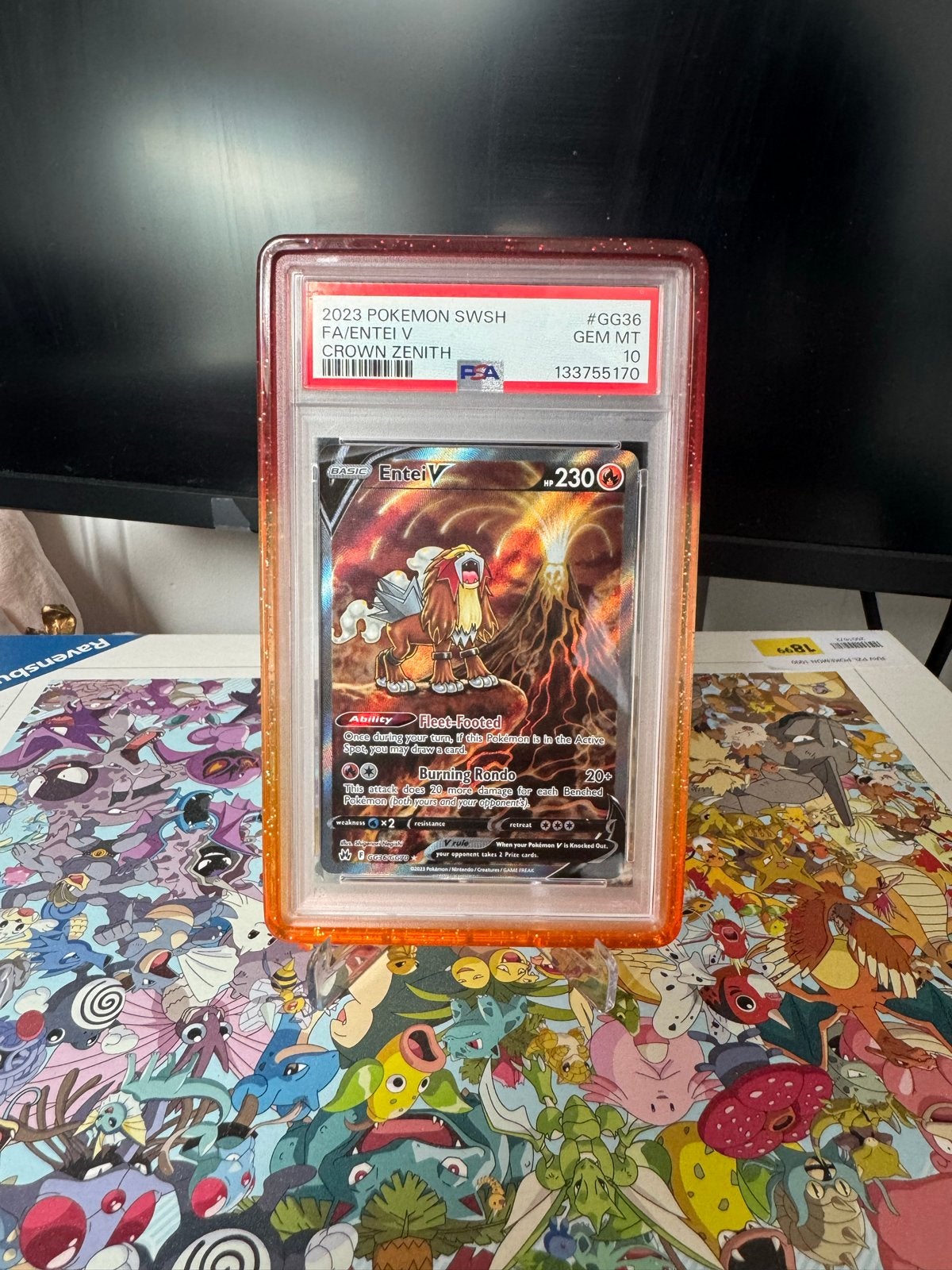 PSA 10 Entei V Crown Zenith Pokémon Kaart inclusief guard, Ophalen, Zo goed als nieuw, Losse kaart