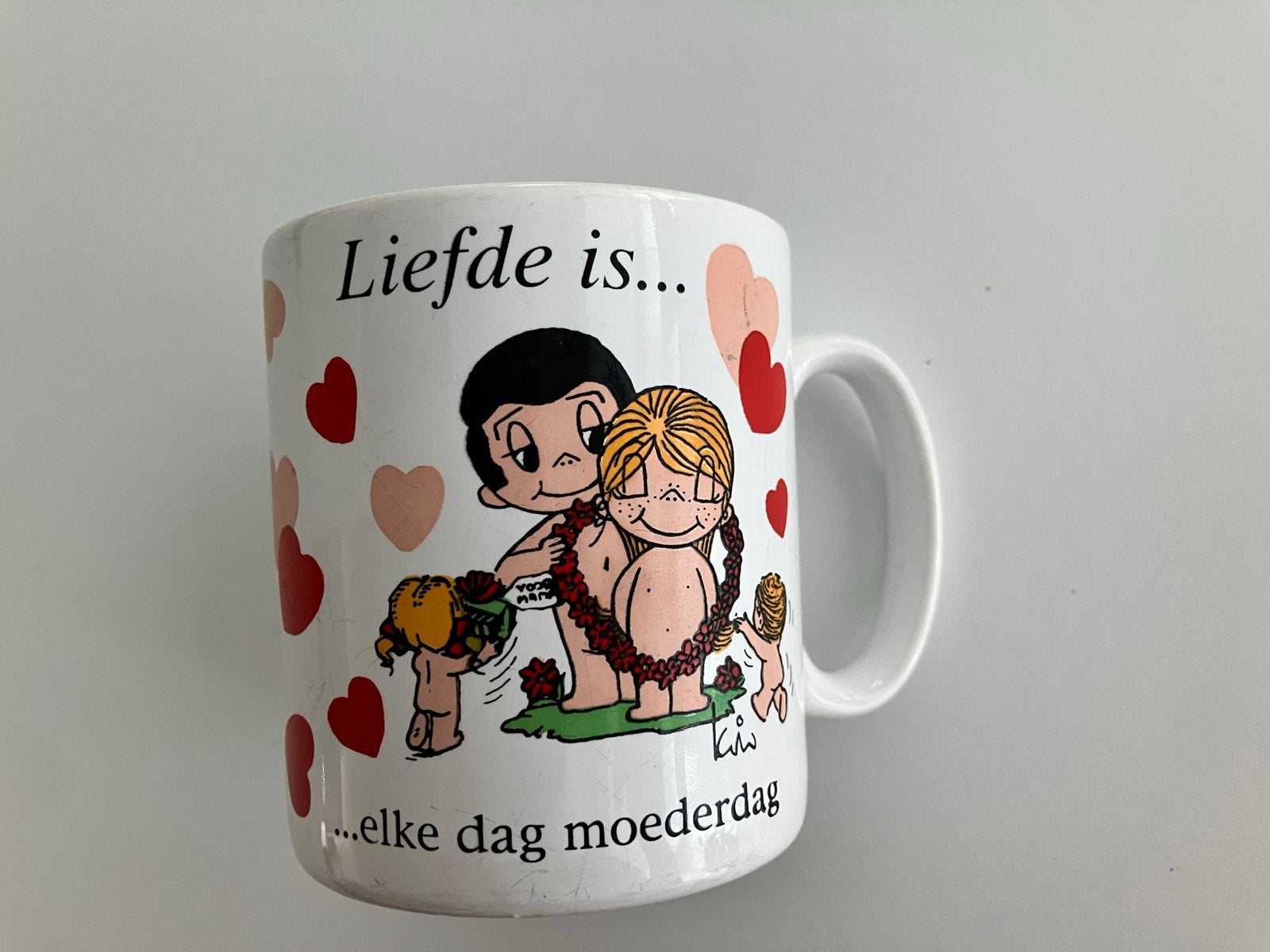 Vintage mok "Liefde is... elke dag moederdag" Tams England, Ophalen of Verzenden, Steen/keramiek, Meerkleurig, Overige merken