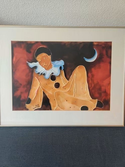 Schilderij "Pierrot onder de Maan"-van Rodot. 63,5 x 49,5 cm, Huis en Inrichting, Woonaccessoires | Schilderijen, Tekeningen en Foto's