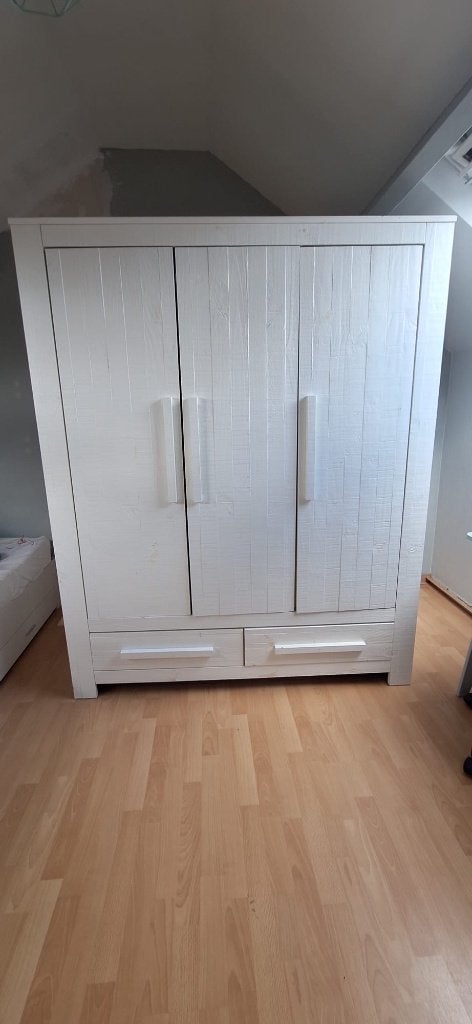 kledingkast massief hout, wit, Gebruikt, 150 tot 200 cm, Wit klassiek, 150 tot 200 cm