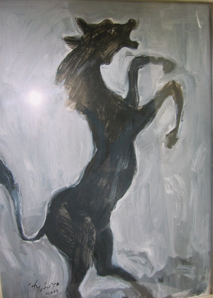 Steigerend paard / Gesigneerd / Japanse kunstenaar, Antiek en Kunst, Kunst | Schilderijen | Klassiek, Ophalen