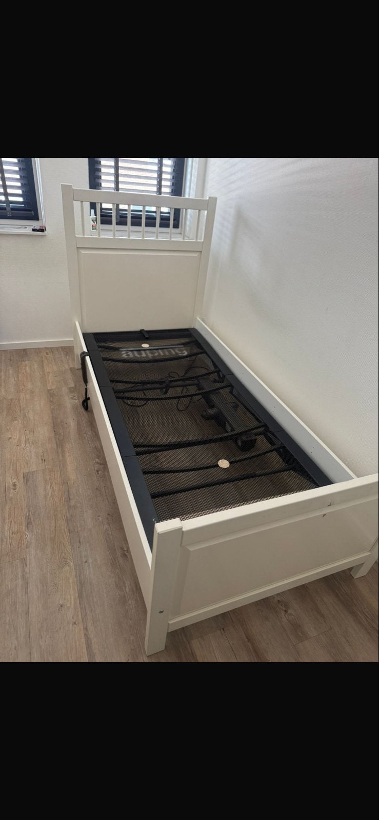 Auping eenpersoonsbed met elektrische bodem, Ophalen, 90 cm, Eenpersoons, Wit