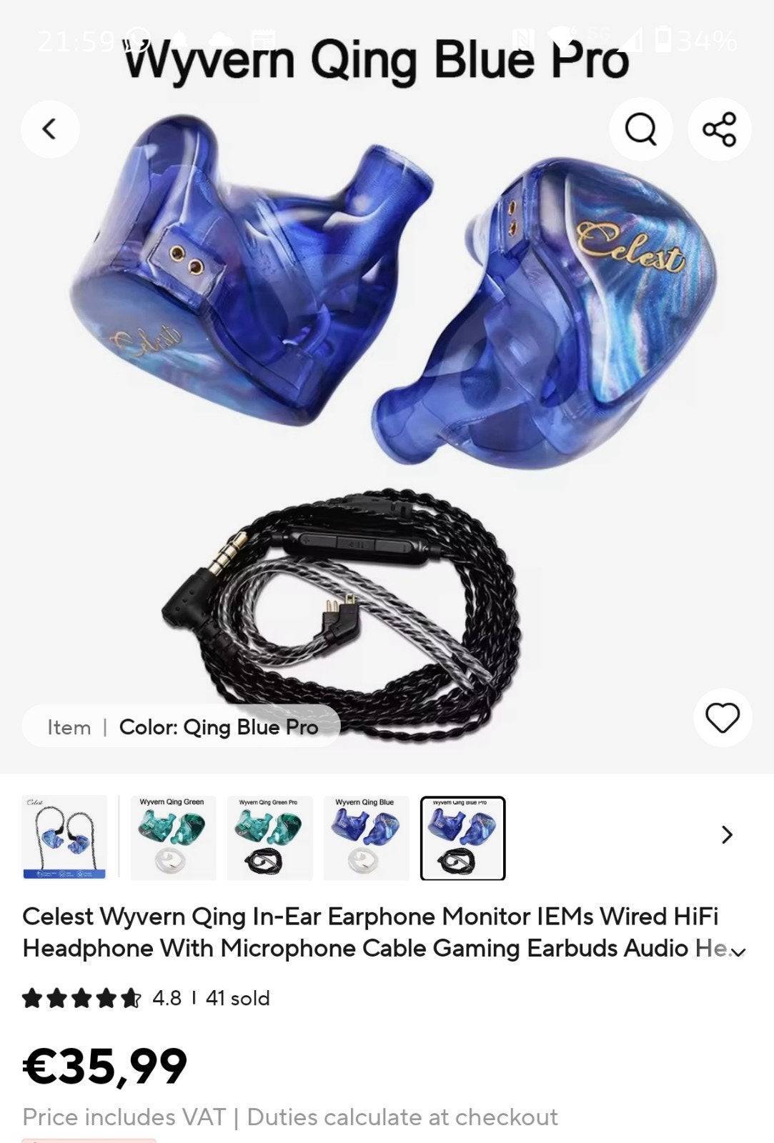 Celest Wyvern Qing Blue Pro in-ear monitor. iem oordopjes., Audio, Tv en Foto, Overige merken, In-ear, Nieuw, Ophalen of Verzenden