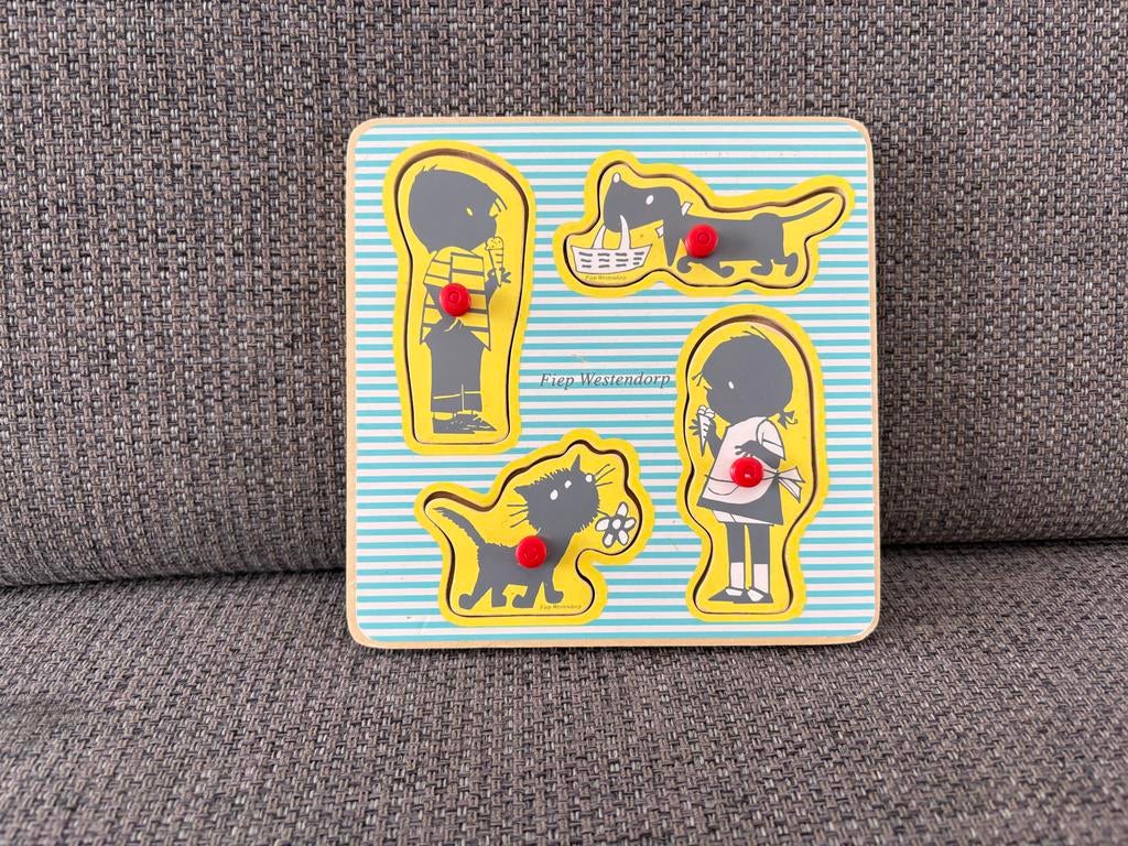 Puzzel Jip en Janneke 4 stukjes, 2 tot 4 jaar, Gebruikt, Ophalen of Verzenden, Van hout