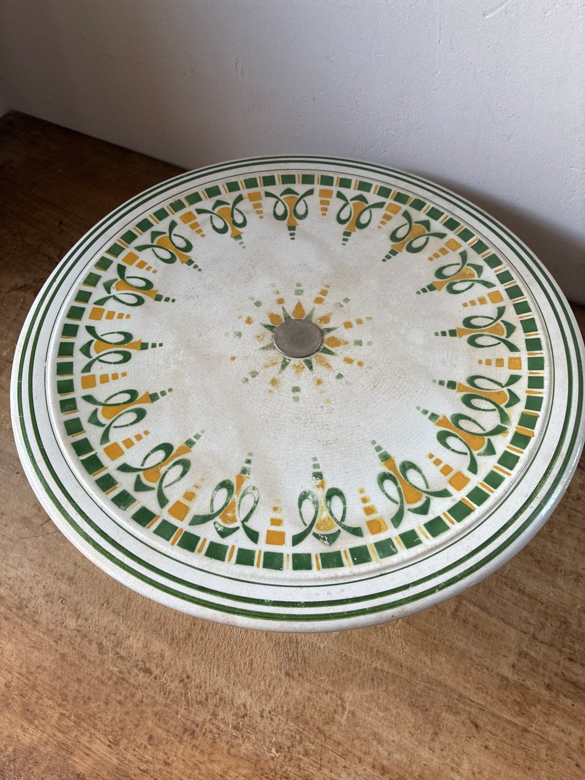 Vintage Taartplateau met Groen en Geel Decor, Ophalen