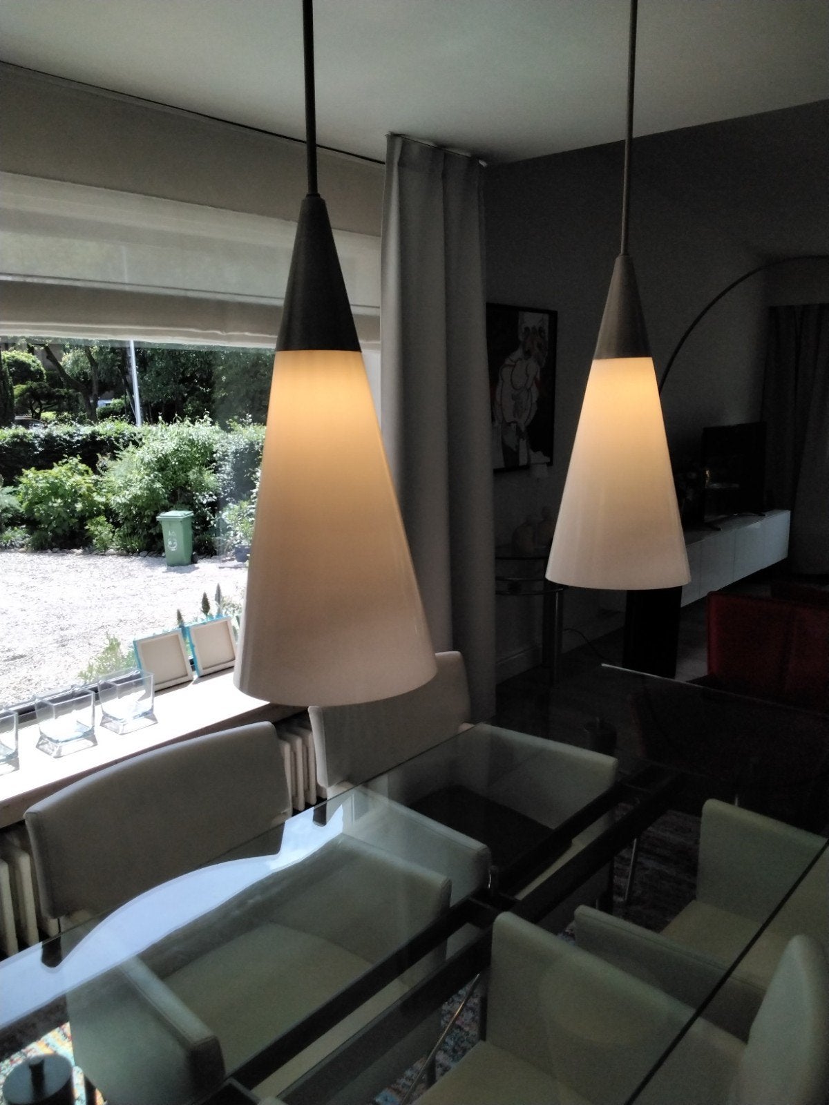 Set van 2 GISPEN vintage design hanglampen, Ophalen, Gebruikt, Vintage Dutch design Gispen, Glas