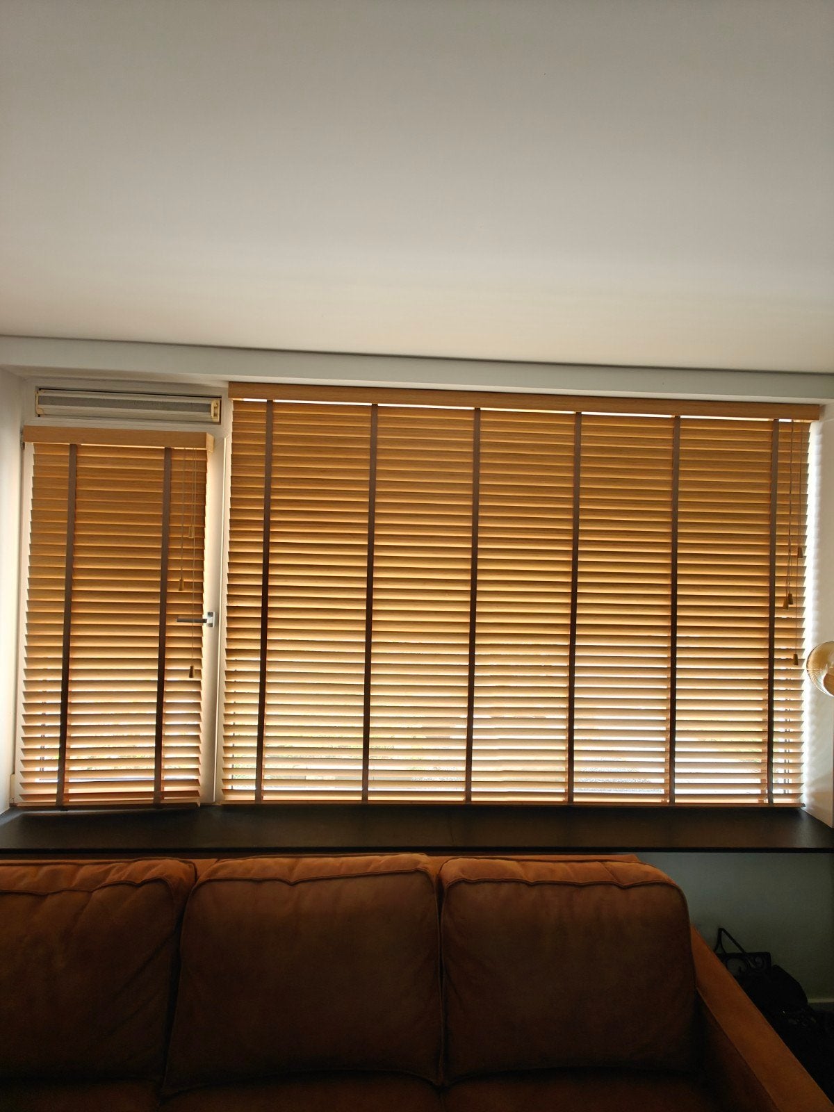 Houten jaloezieën 243x172 & 66x149, Huis en Inrichting, Ophalen, Jaloezie, Bruin, Hout