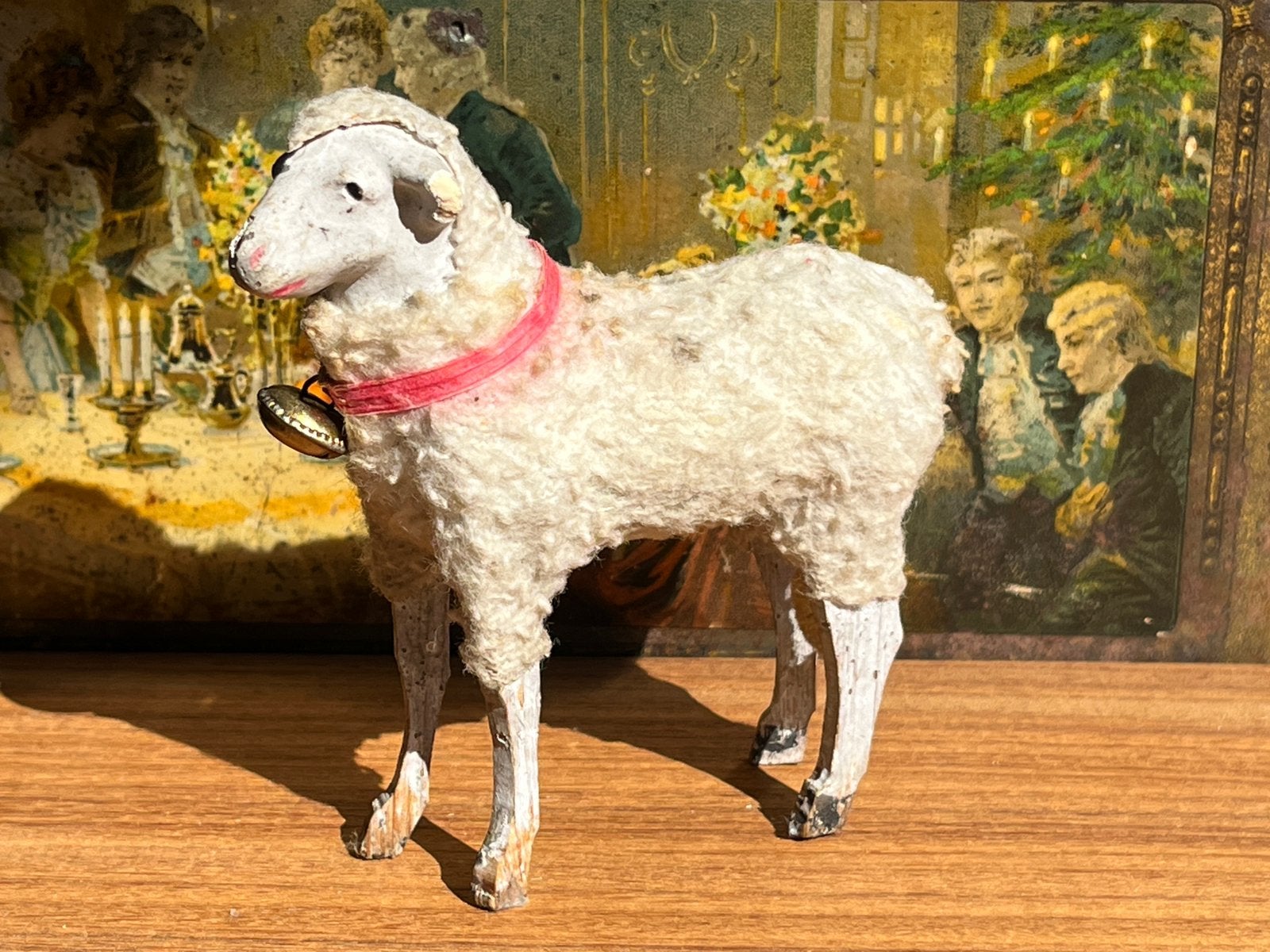 Vintage zeldzaam putz schaap met belletje / antiek wolschaap, Ophalen of Verzenden