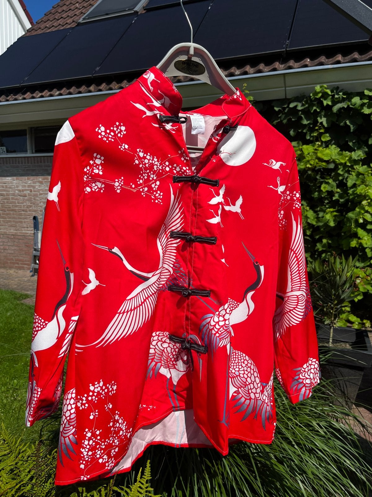 Rode Chinese Blouse met Kraanvogelprint (2 stuks), Ophalen of Verzenden, Zo goed als nieuw, Maat 38/40 (M), Carnaval