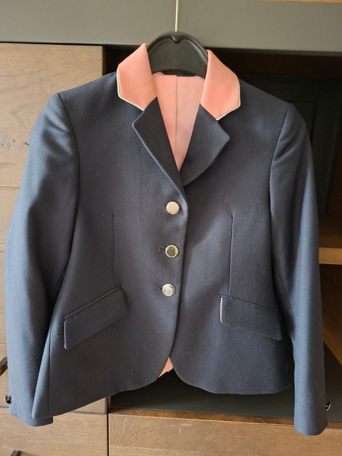 Donkerblauw rijjasje met roze accenten en plastron kind, Dieren en Toebehoren, Ophalen of Verzenden, Zo goed als nieuw, Dressuur