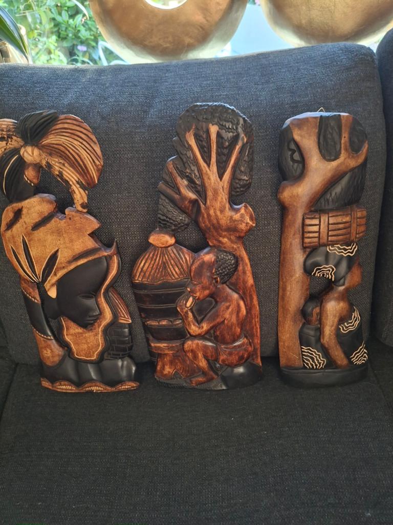 Set van 3 Afrikaanse houten wanddecoraties, Ophalen of Verzenden