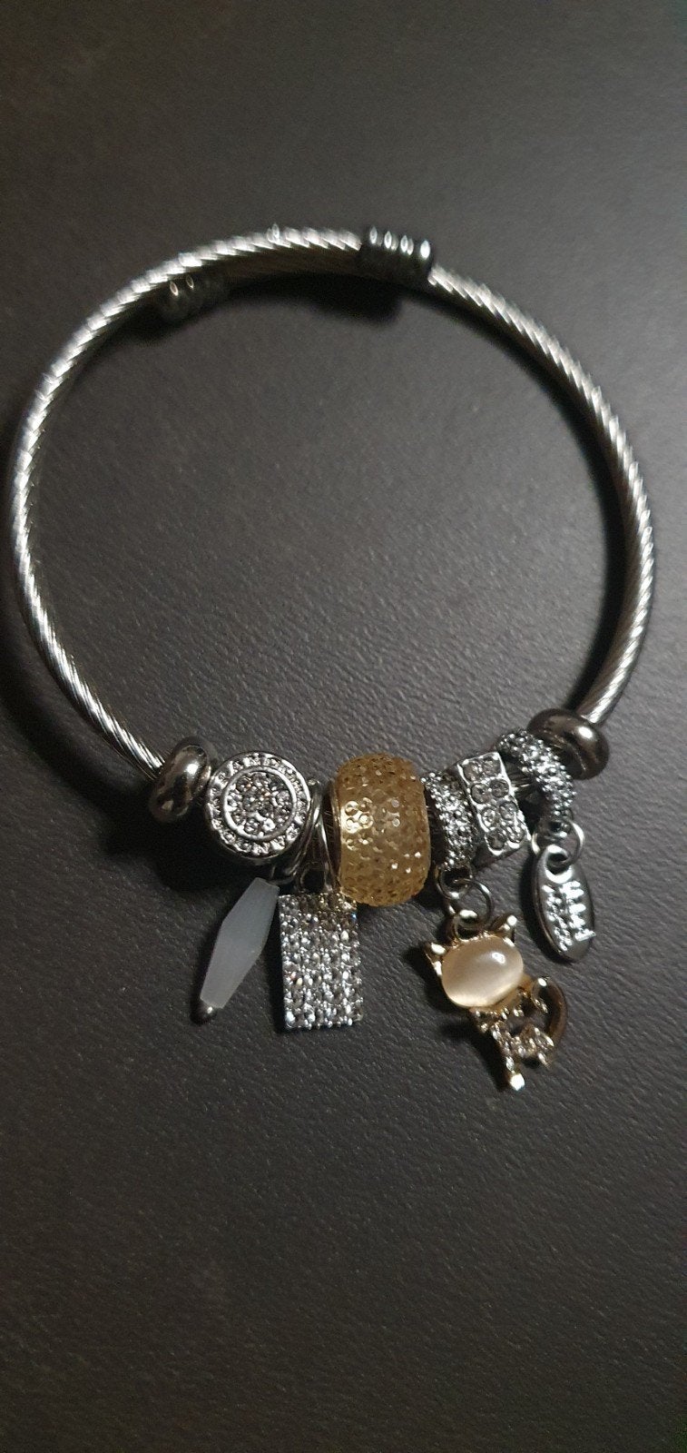 RVS armband met bedels, Sieraden, Tassen en Uiterlijk, Gebruikt, Staal, Met bedels of kralen, Ophalen of Verzenden