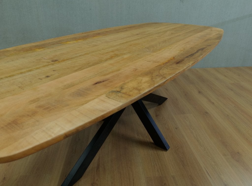 Eettafels deens ovaal mangohout 160 t/m 240 naturel en zwart, Overige materialen, Nieuw, Vijf personen of meer, 150 tot 200 cm