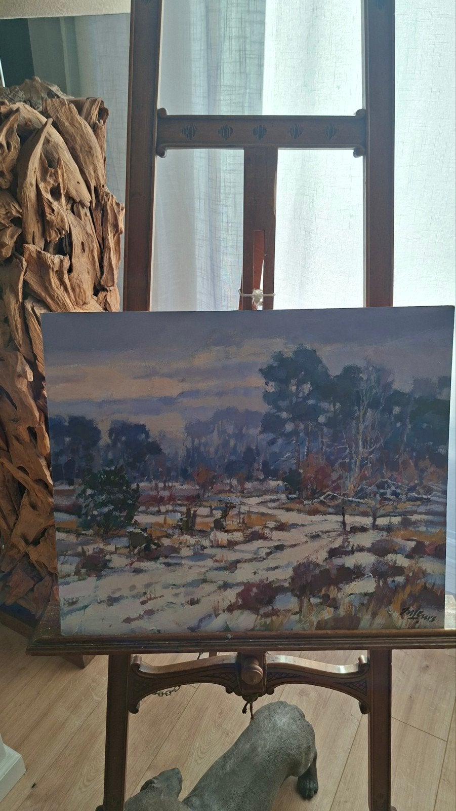 Sfeervol Winterlandschap van Jos Leurs - Olieverf op doek, Origineel werk, Doek, Realistisch, Ophalen of Verzenden
