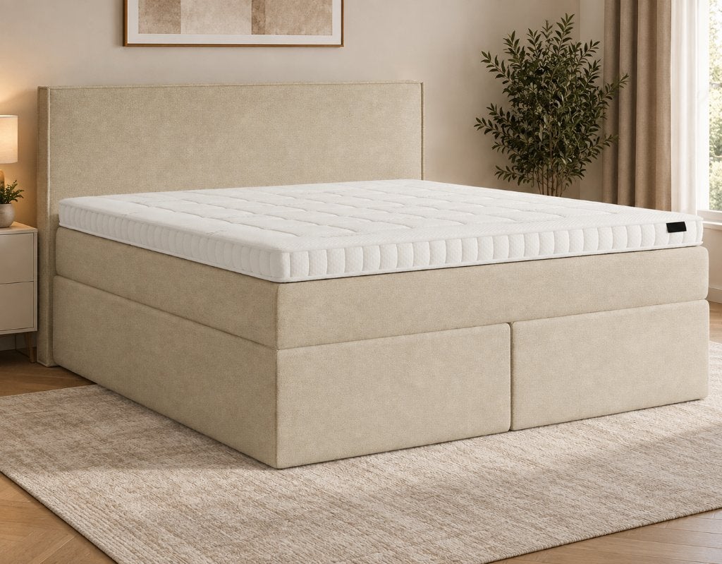 Boxspring Premium Duitse Fabrikant 160x200 cm – Z.G.A.N, Ophalen, Bruin, Tweepersoons, Zo goed als nieuw