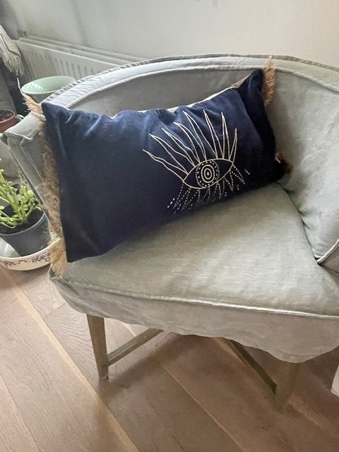 Kussenhoes kussen. Donkerblauw fluweel met motief. Sissy Boy, Huis en Inrichting, Ophalen, Blauw, Kussenhoes, Nieuw