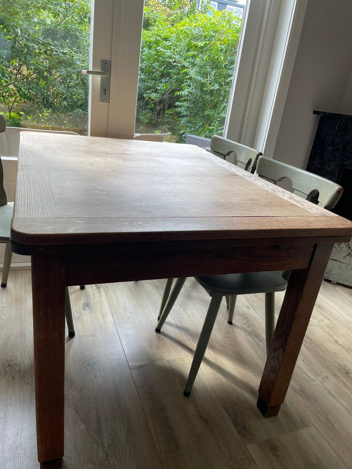 Karakteristieke eiken uittrektafel / uitschuifbare eettafel, Ophalen, Gebruikt, 100 tot 150 cm, 50 tot 100 cm