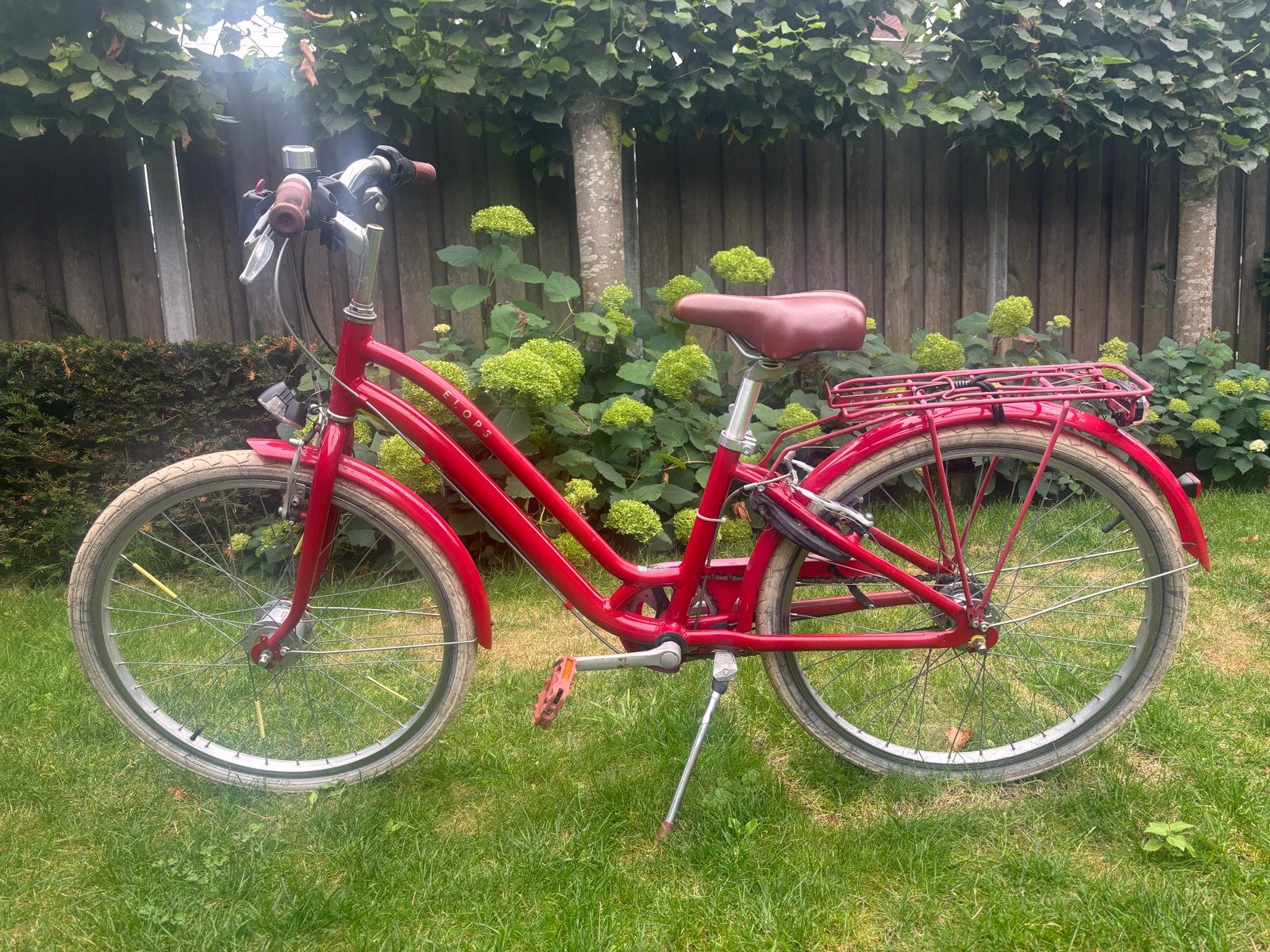 Rode damesfiets met lage instap en bagagedrager, Velgrem, 50 tot 53 cm, Ophalen, Overige merken