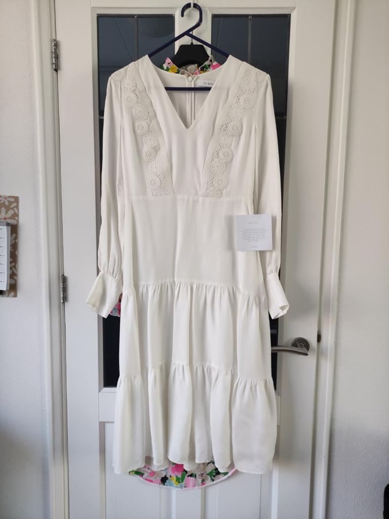 Ivy & Oak Midi Jurk Wit Kant Cupro Viscose Maat 36, Ivy & Oak, Wit, Nieuw, Ophalen of Verzenden