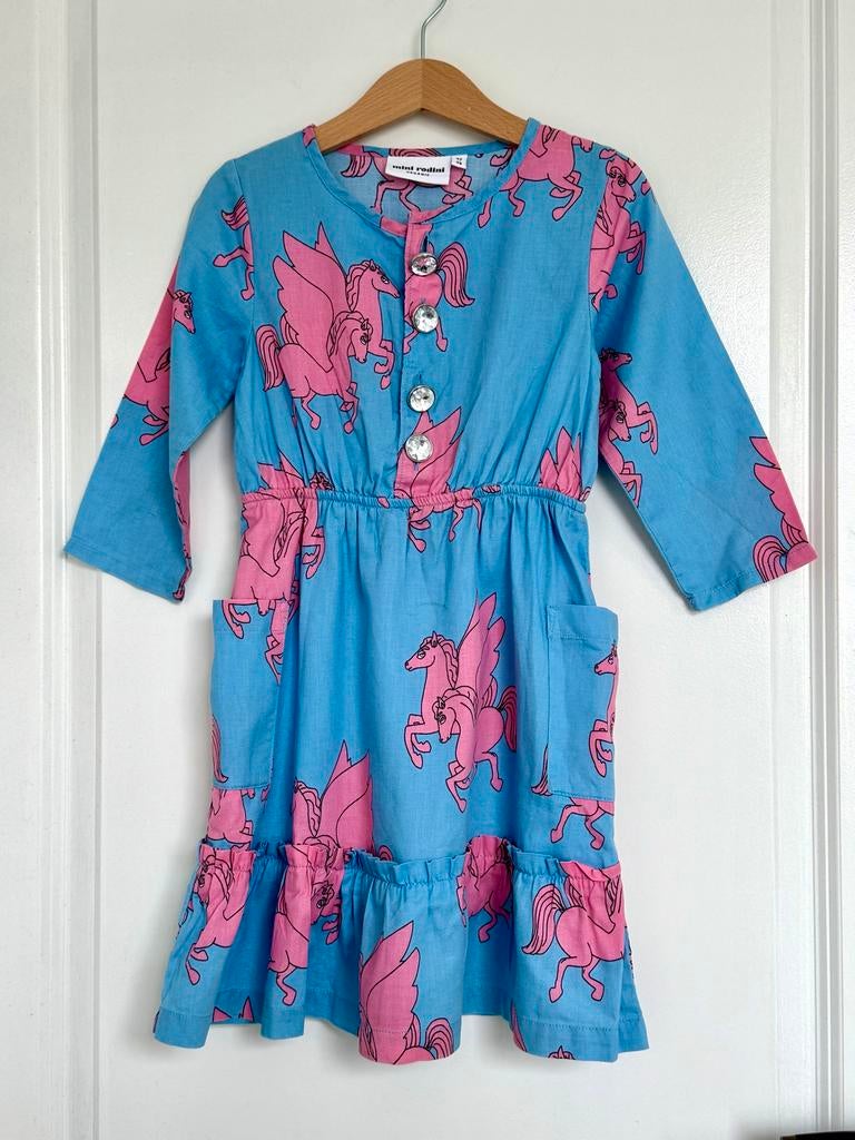Mini Rodini jurk met roze pegasus print maat 92/98, Ophalen of Verzenden, Gebruikt, Meisje, Jurk of Rok