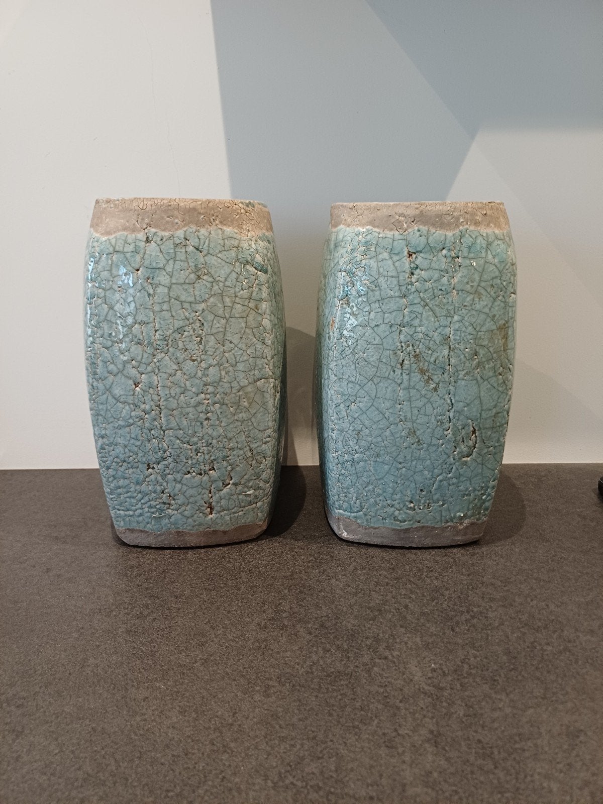 Set van 2 turquoise craquelé bloempotten, Ophalen