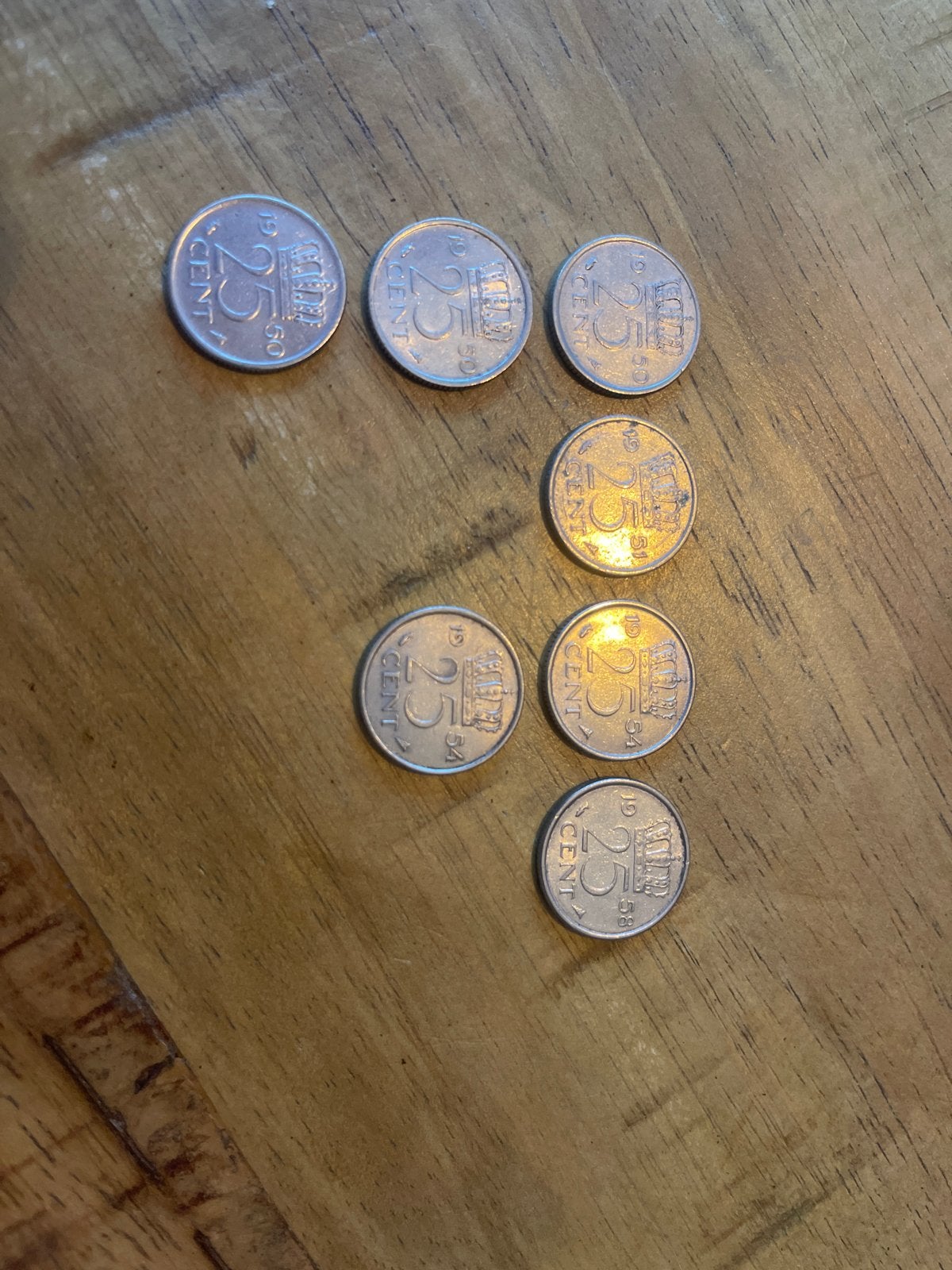Set van 7 Juliana 25 cent munten (kwartjes), Postzegels en Munten, Munten | Nederland, Koningin Juliana, Setje, Zilver, 25 cent