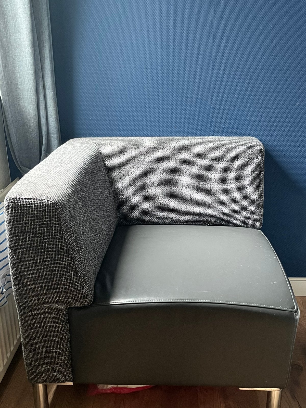 Montel hoekfauteuil leer/stof, Ophalen, Gebruikt, 75 tot 100 cm, Stof