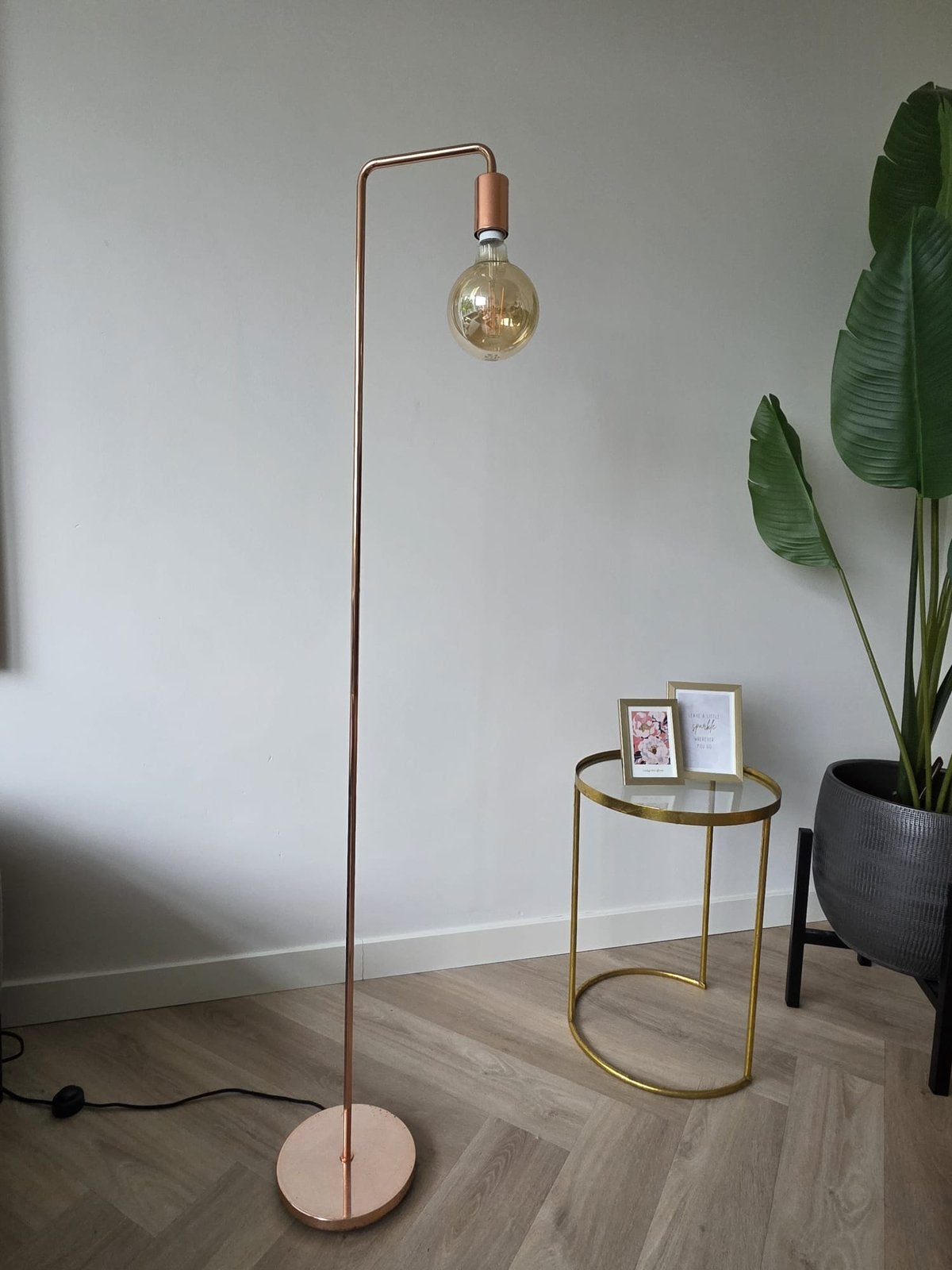 Stijlvolle Rosé Gouden Staande Lamp met Edison Lamp, Ophalen, Zo goed als nieuw, Metaal, 150 tot 200 cm