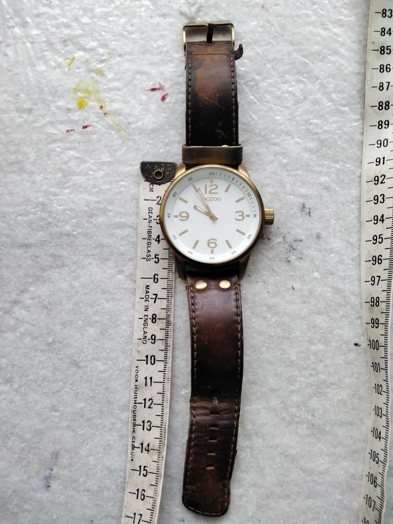 Ozoo Horloge - Gebruikt Polshorloge met Leren Band, Overige merken, Overige materialen, Polshorloge, Ophalen of Verzenden