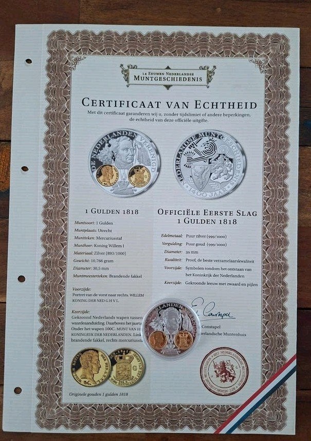 Officiële Eerste Slag 1 Gulden 1818 - Puur Zilver & Goud, Postzegels en Munten, Munten | Nederland, Ophalen of Verzenden, 1 gulden