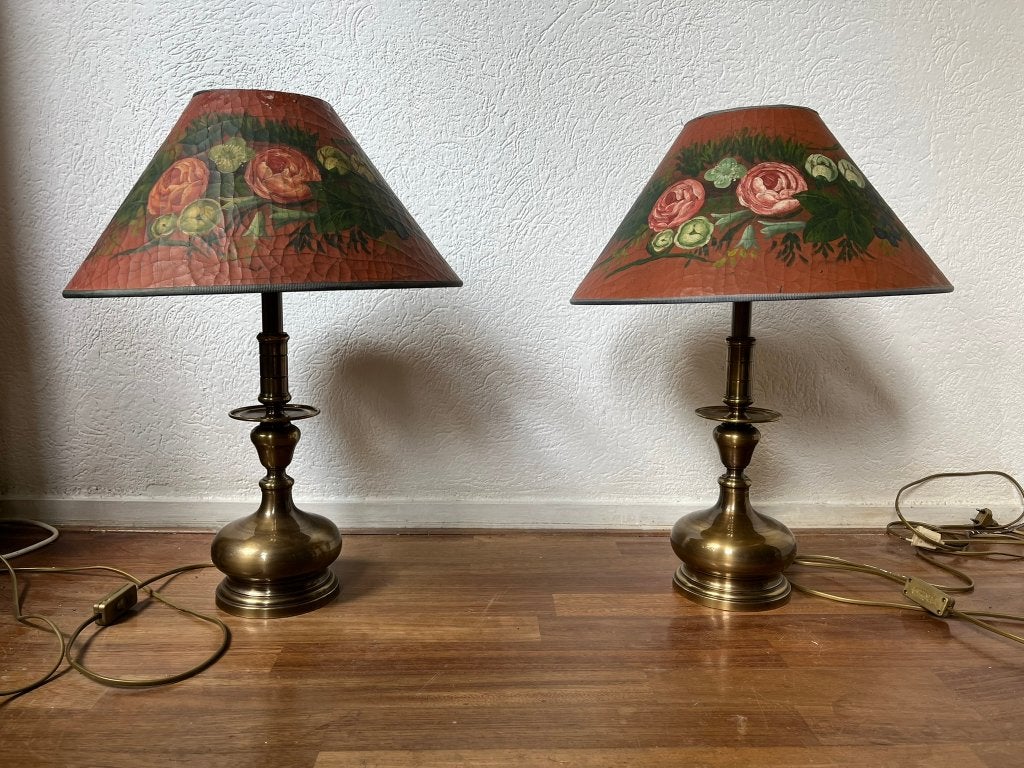 2 stuks vintage schemerlampen met bloemen motief, Huis en Inrichting, Ophalen, Inclusief lichtbron, Gebruikt, Vintage