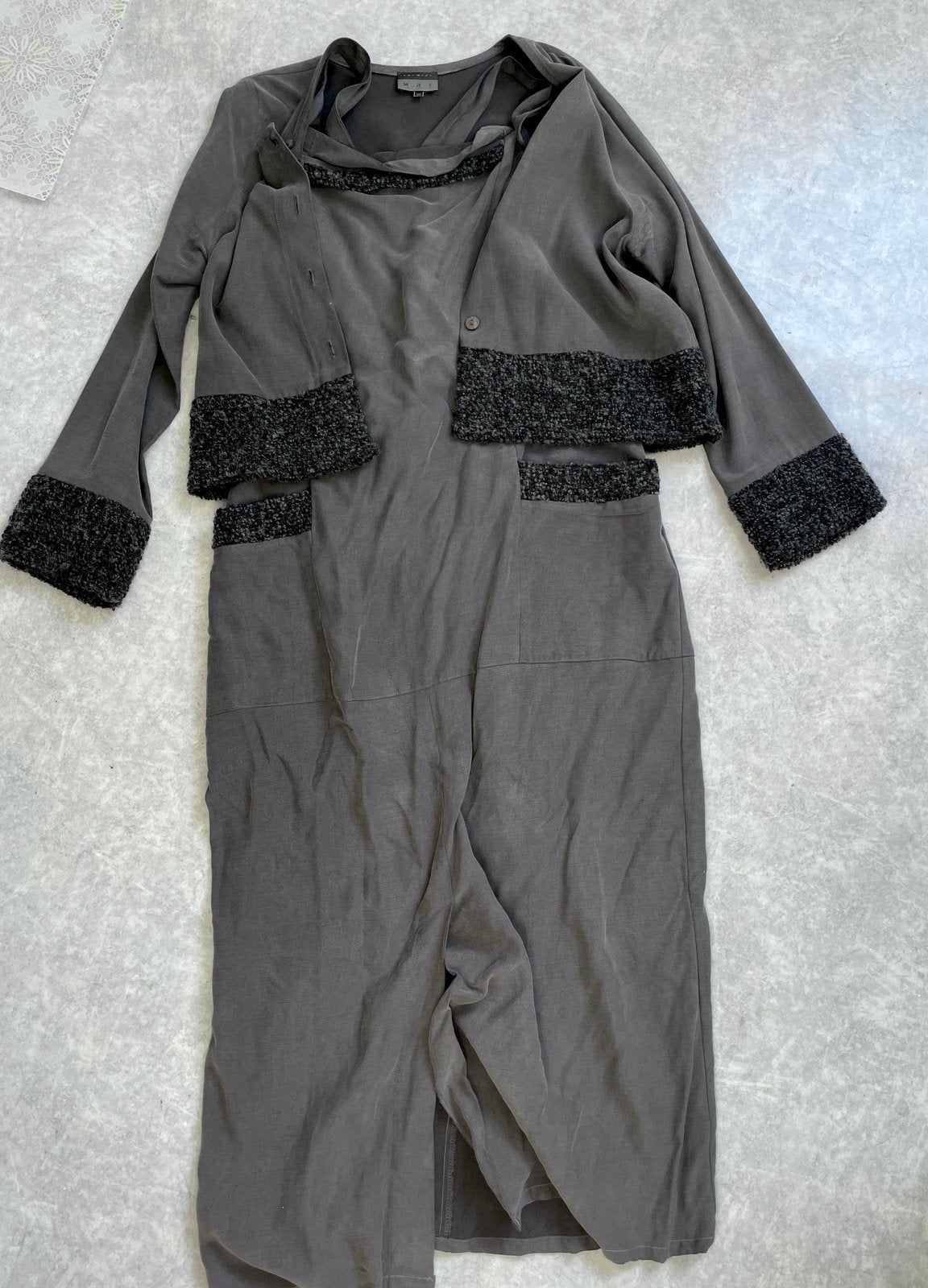 Co-ord setje jurk + vest M - Antwerp Wax, Kleding | Dames, Maat 38/40 (M), Ophalen of Verzenden, Zo goed als nieuw, Grijs