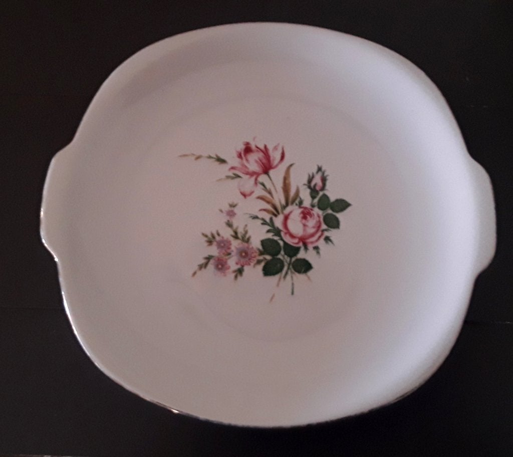 Vintage schaal - gebaksschaal - taartschaal - rozen - roos, Gebruikt, Vintage, Ophalen of Verzenden, Schaal of Schalen