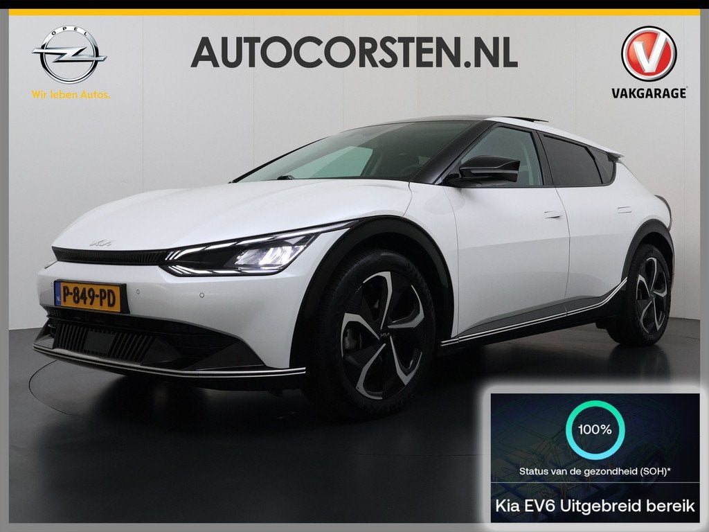 Kia Ev6 Plus Advanced 77.4 kWh Leer Schuif-kanteldak Camera, Auto's, Kia, 228 pk, Achterwielaandrijving, Gebruikt, Zwart