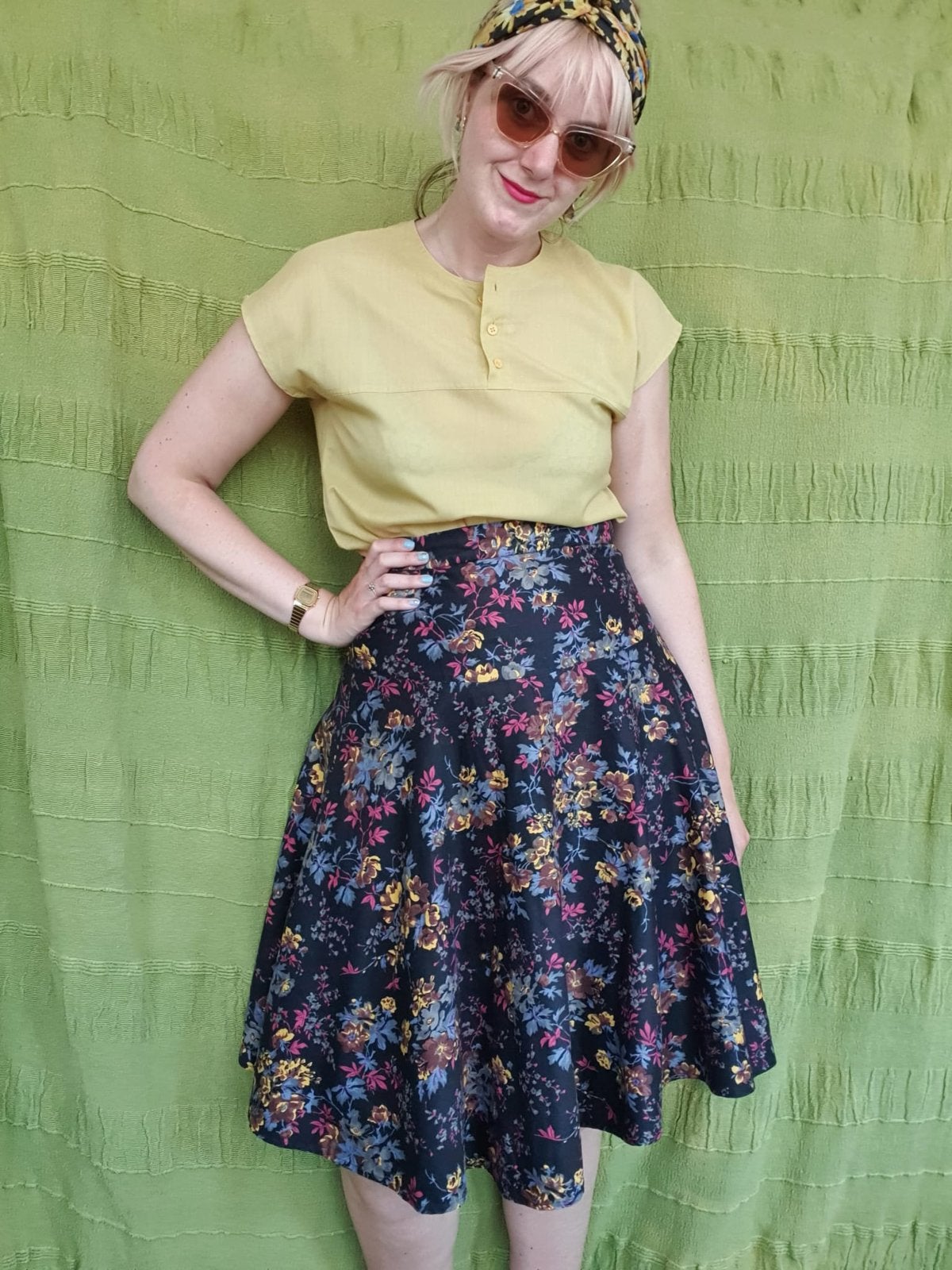 Vintage rok - bloemenprint / print - 34/36, Kleding | Dames, Hgv, Hgv, Ophalen of Verzenden, Maat 34 (XS) of kleiner