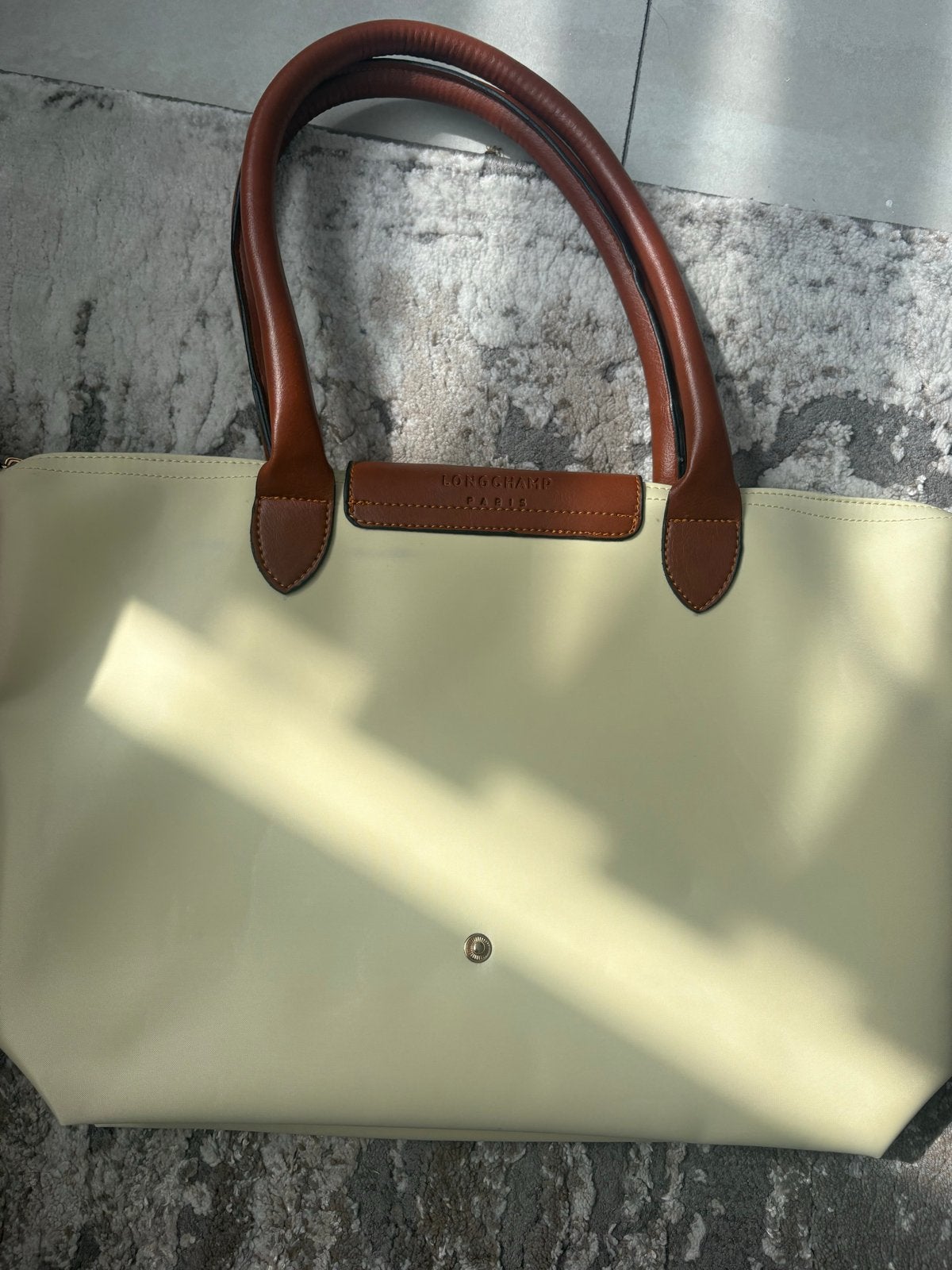 Longchamp schooltas - Crème met bruine accenten, Gebruikt, Beige, Schoudertas, 30 tot 40 cm
