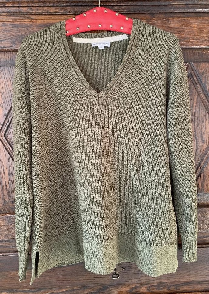Groene trui V-hals splitjes, damestrui; Franco Callegari; XL, Ophalen of Verzenden, Zo goed als nieuw, Maat 46/48 (XL) of groter