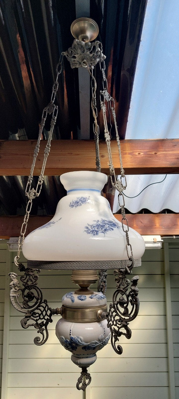 Hanglamp met Delfts blauw decor, Ophalen, Zo goed als nieuw, E27 (groot)