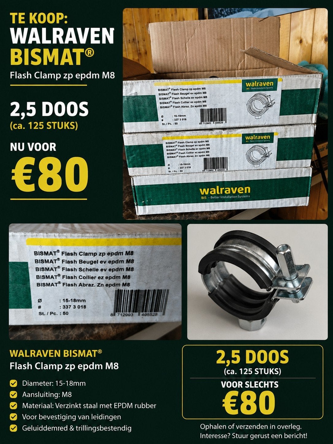 Walraven BISMAT Flash Clamp M8 – 15-18 mm (125 stuks), Ophalen of Verzenden