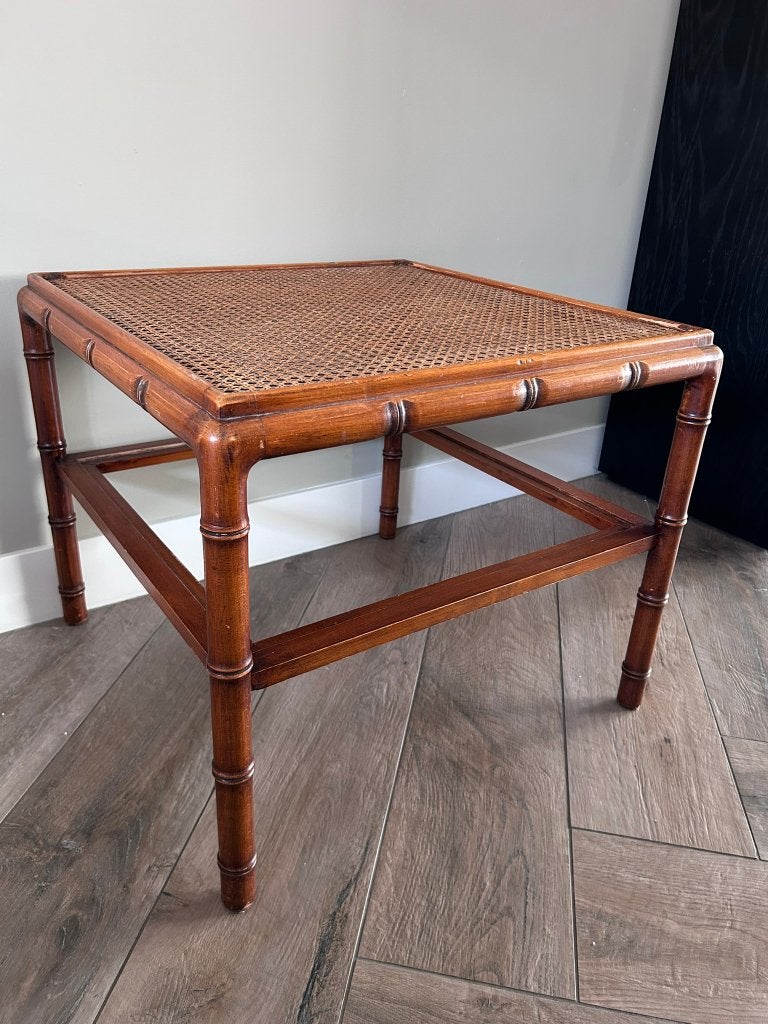 Vintage Frans Houten bijzettafel met rotan blad, 1970, Antiek en Kunst, Antiek | Meubels | Tafels, Ophalen
